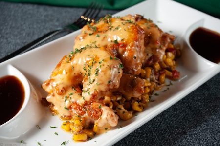Close up of Cajun Shrimp platter